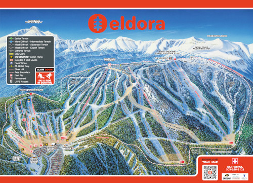 Eldora ski area trail map near Boulder and Denver, Colorado