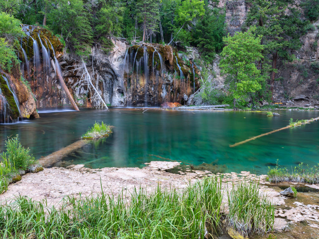 The waterfalls at Hanging Lake in Glenwood Canyon near Glenwood Springs Colorado