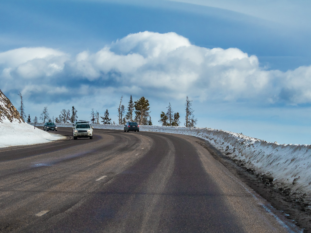 ascending Berthoud Pass during the winter by car