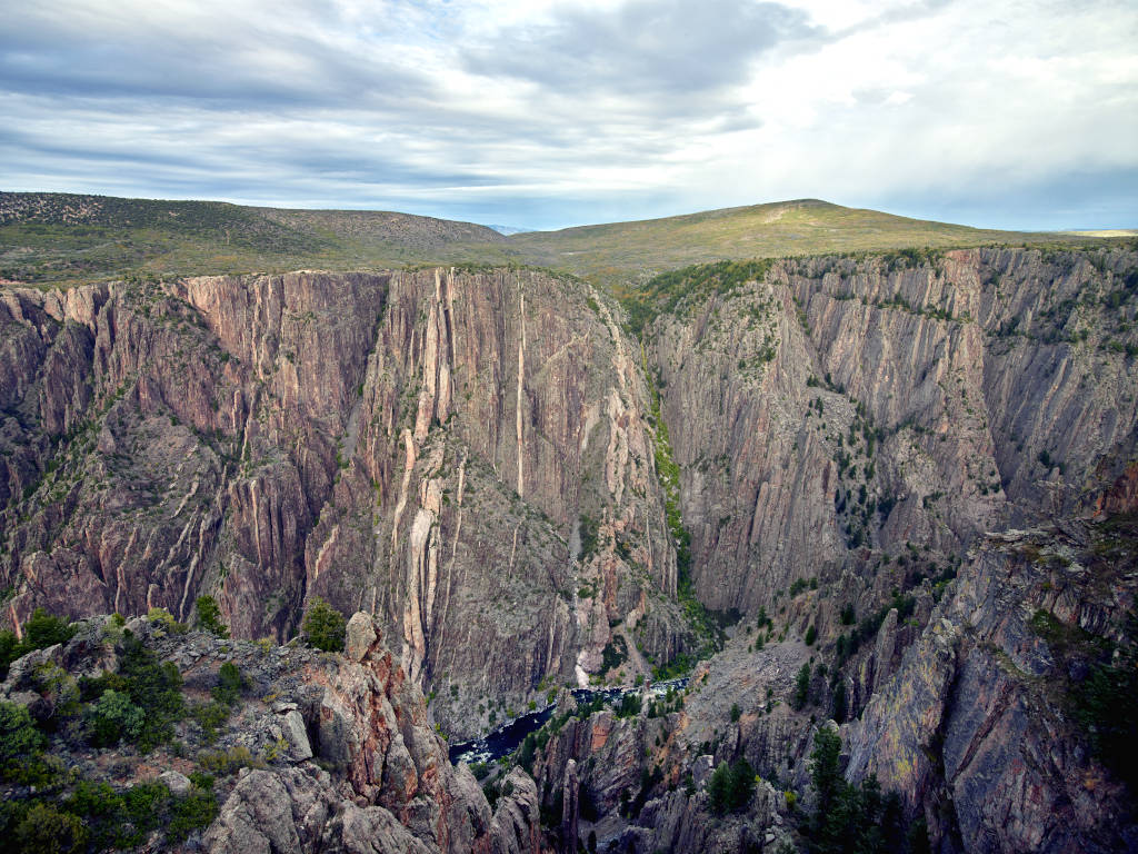 side view of the Black Canyon in Colorado with river showing from top