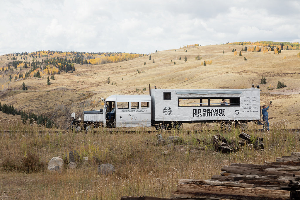side view of the historic Galloing Goose train in Colorado