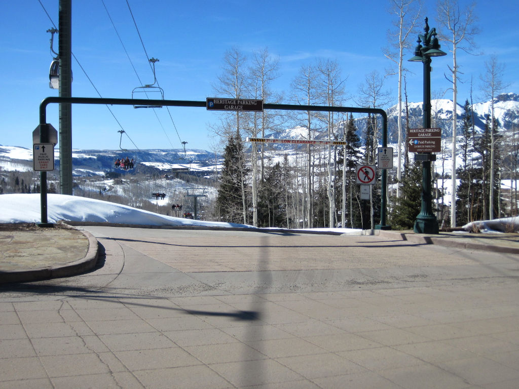 Heritage Parking Garage sign and entrance at Telluride, Colorado