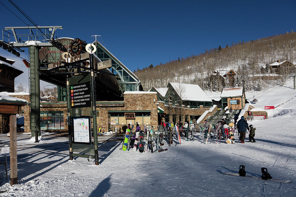 morning sunshine on Telluiride Mountain Village Station in Winter