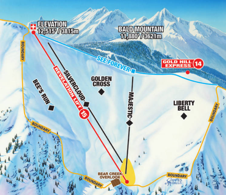 Revelation Bowl trail map at Telluride ski resort in Colorado