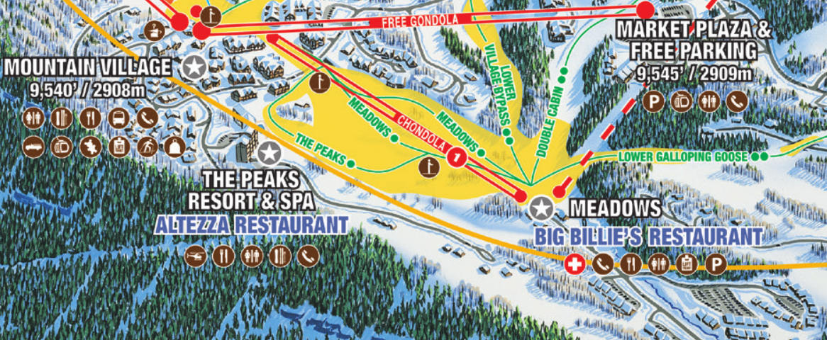 Telluride trail map of Meadows beginner learning zone