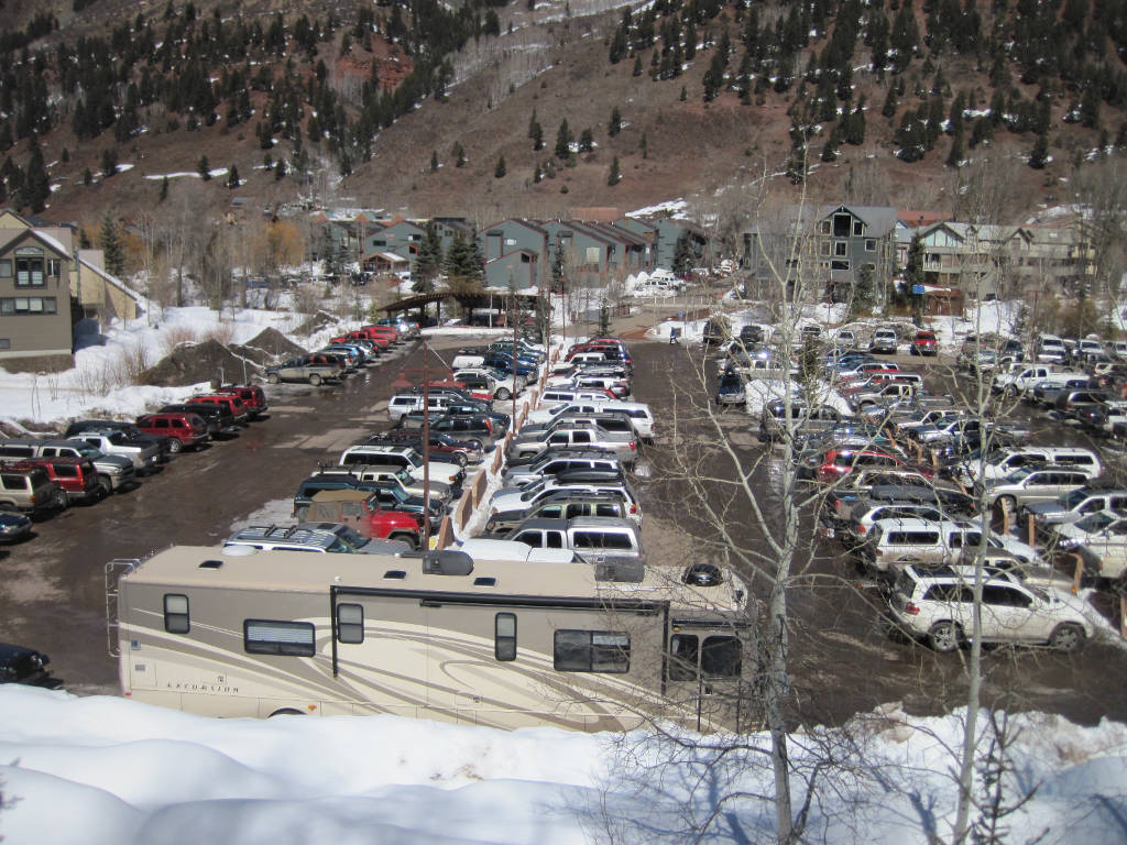 free skier parking at the Carhenge Lot at Telluride