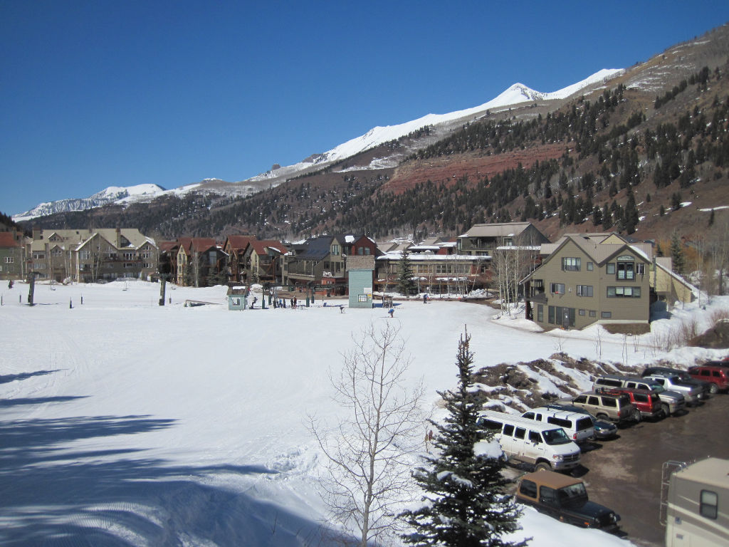 Carhenge Lot at Telluride showing the lot and ski lifts close by