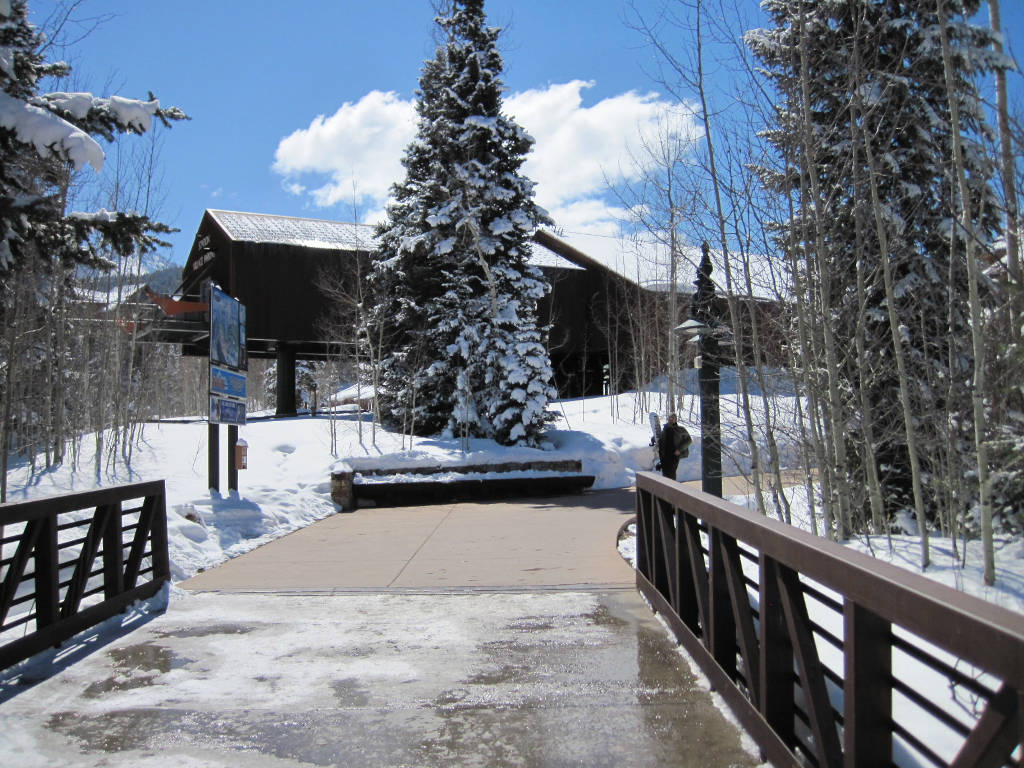 walking path to Station Village Parking gondola loading station at Telluride Mountain Village