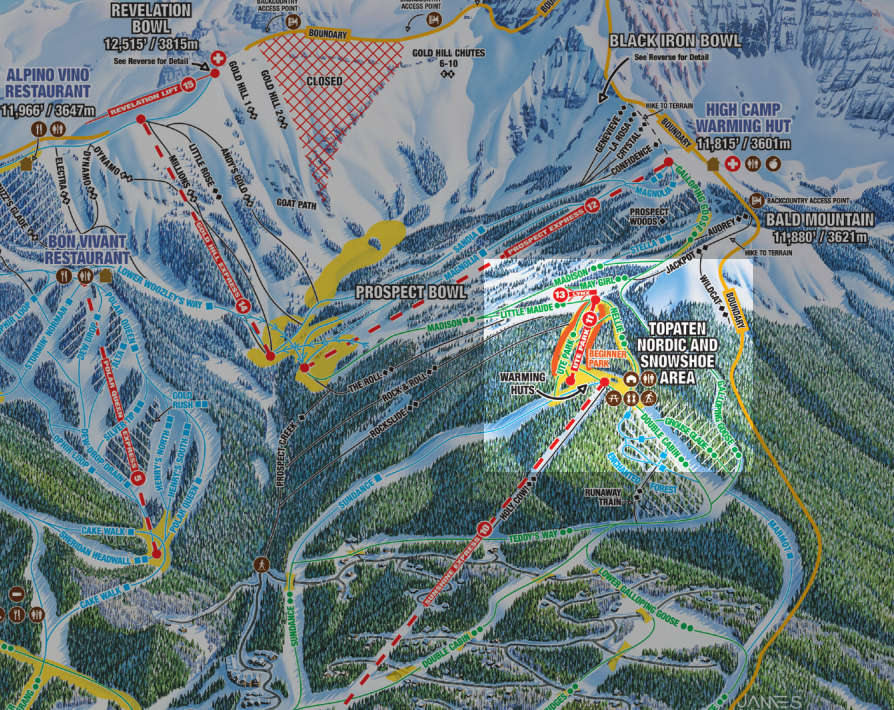 part of telluride trail map highlighted for beginners