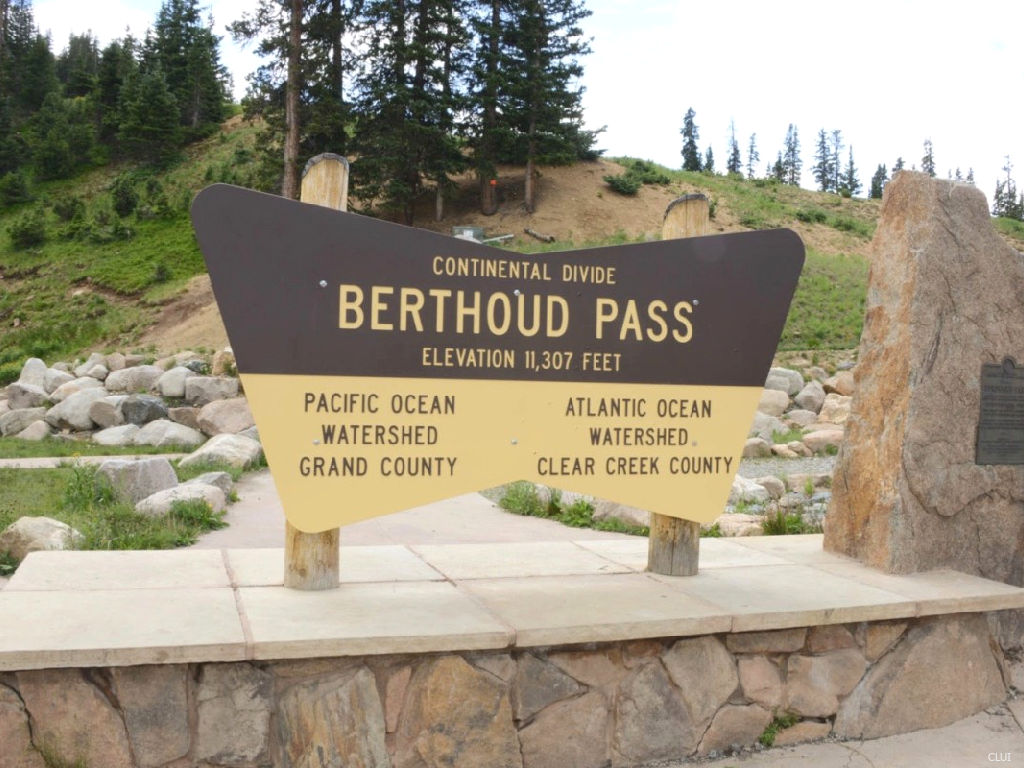 Berthoud Pass summit sign on the Continental Divide in Colorado
