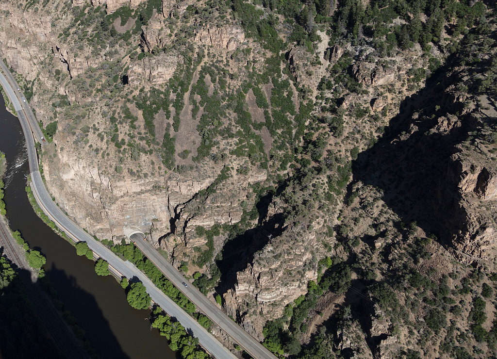 Reverse Curve Tunnel in Glenwood Canyon I-70 aerial view