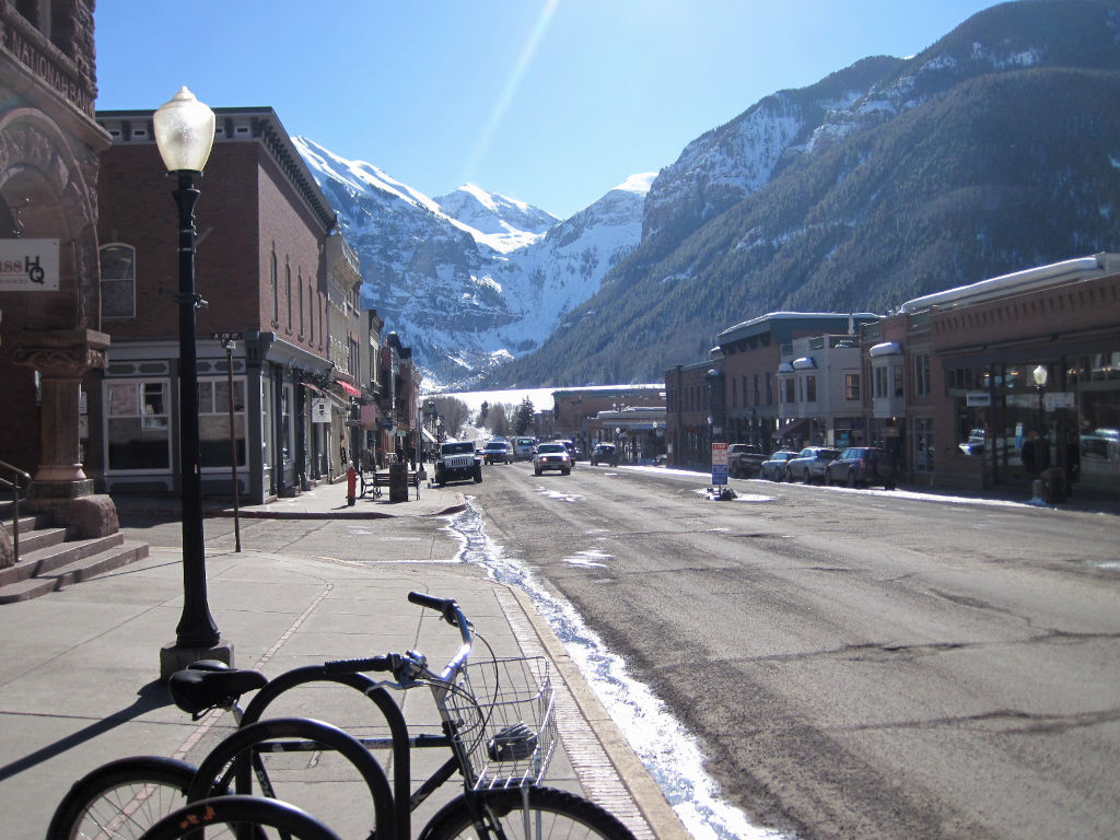 Downtown Telluride, Colorado on Main Street during the winter