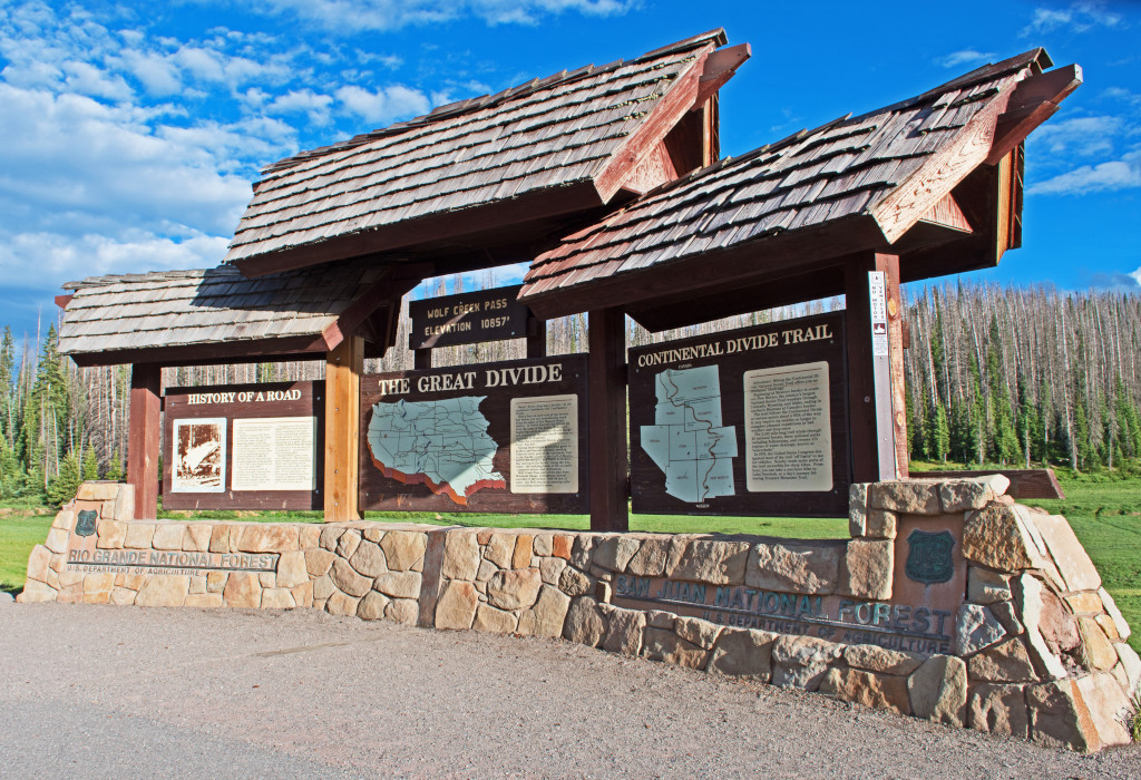 Wolf Creek Pass Continental Divide sign in the year 2021