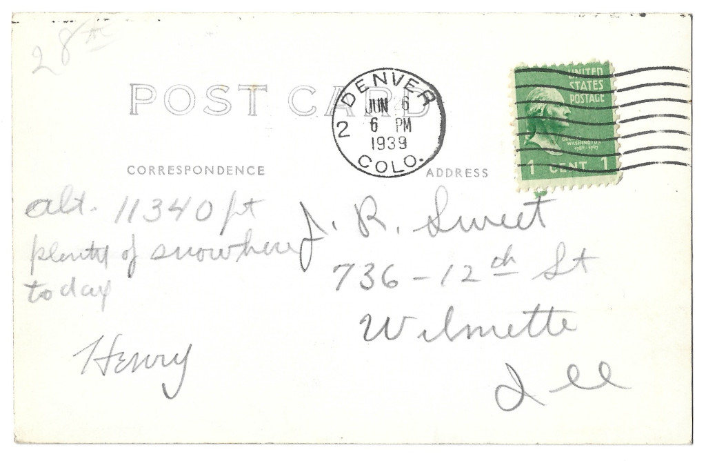 backside of Sanborn postcard from Berthoud Pass CB-B-899