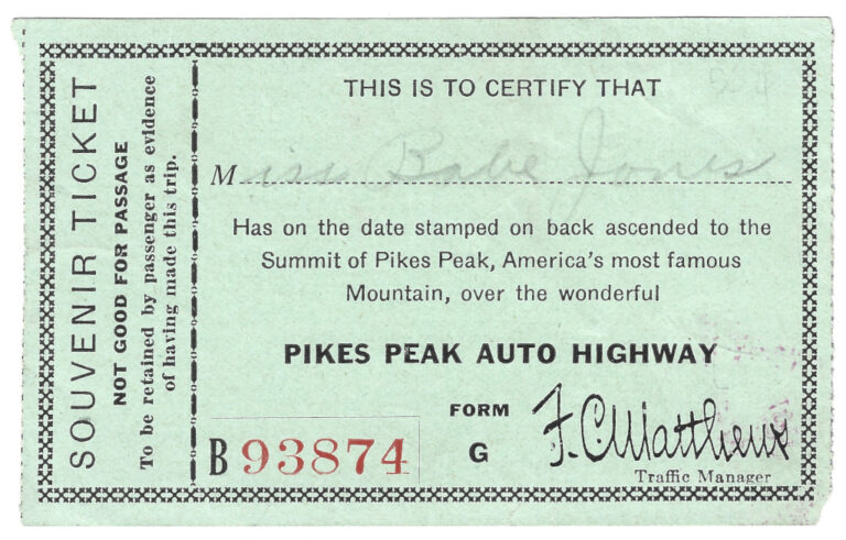 1922 Pikes Peak Auto Highway Souvenir Toll Ticket PIK-93874 frontside
