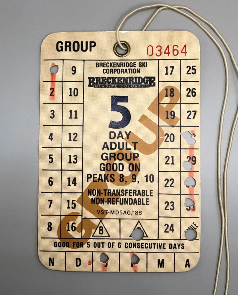 1989-1990 ski season Breckenridge 5-day historical lift ticket front