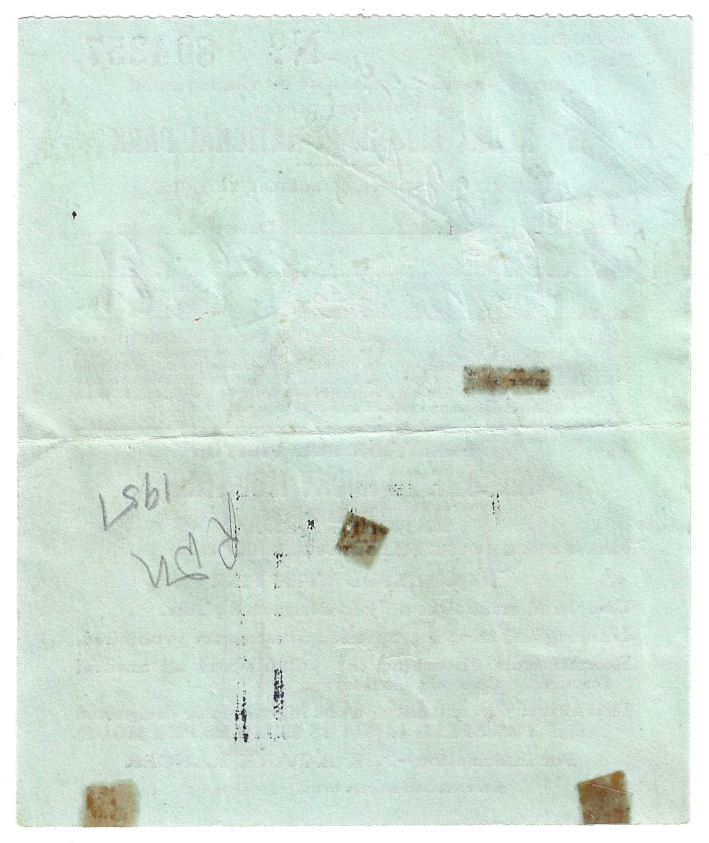 1951 Rocky Mountain National Park Automobile Permit RMNP-804257 backside