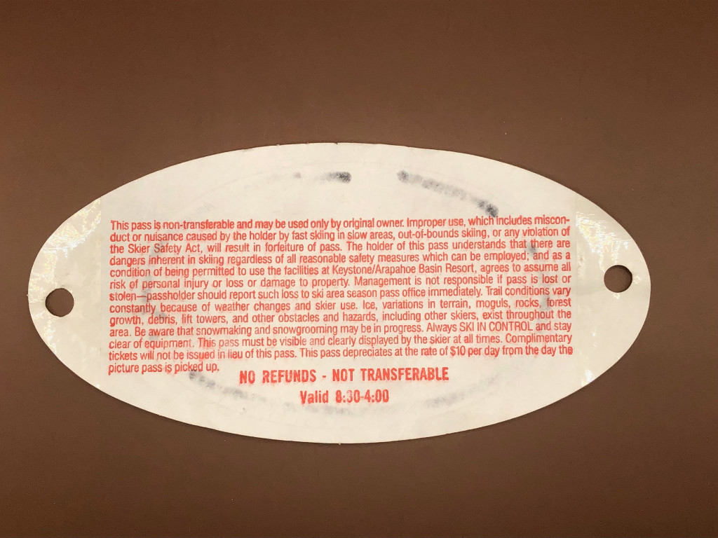1987-'88 Keystone, North Peak, Arapahoe Basin 2-Day Lift Ticket #CLT-01579 Backside