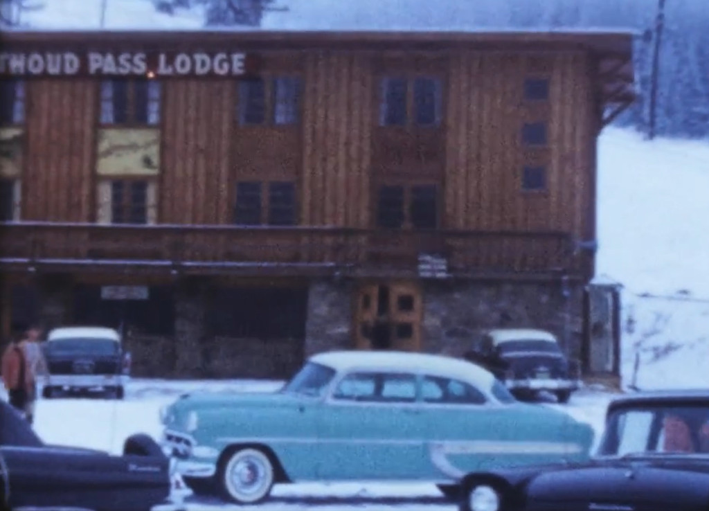 screenshot from 1950s 8mm film showing Berthoud Pass Lodge