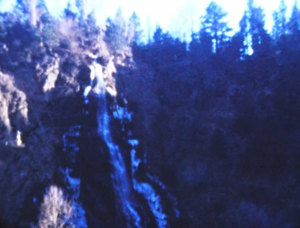 screenshot from 1950s 8mm film showing Bridal Veil Falls in Idaho Springs