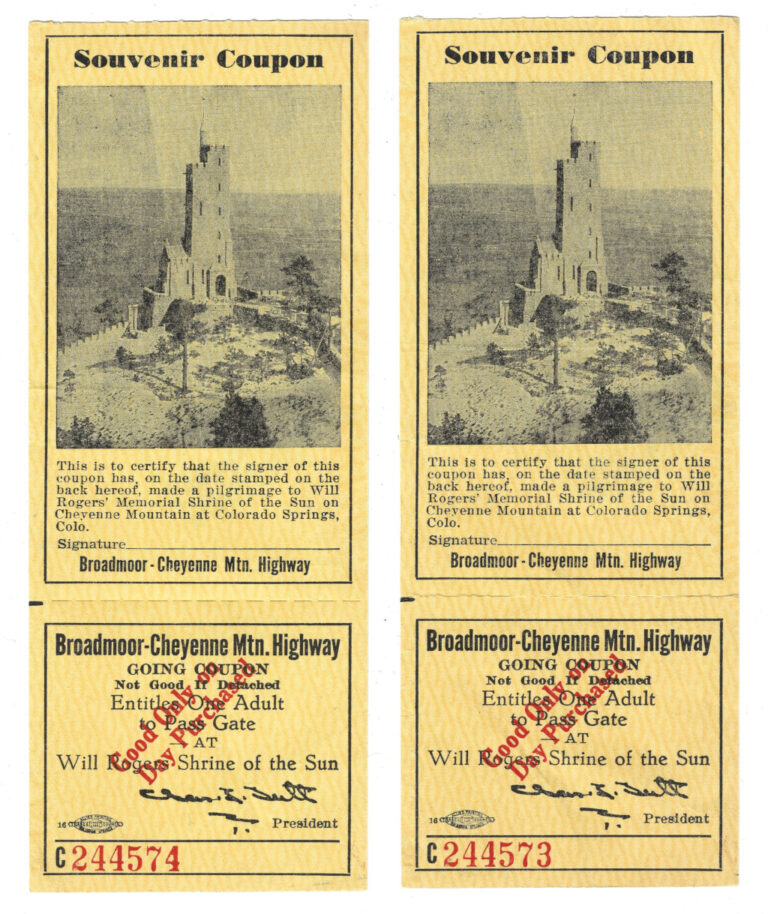 1947 Cheyenne Mountain Highway Souvenir Toll Ticket Lot LT-C24457 two tickets