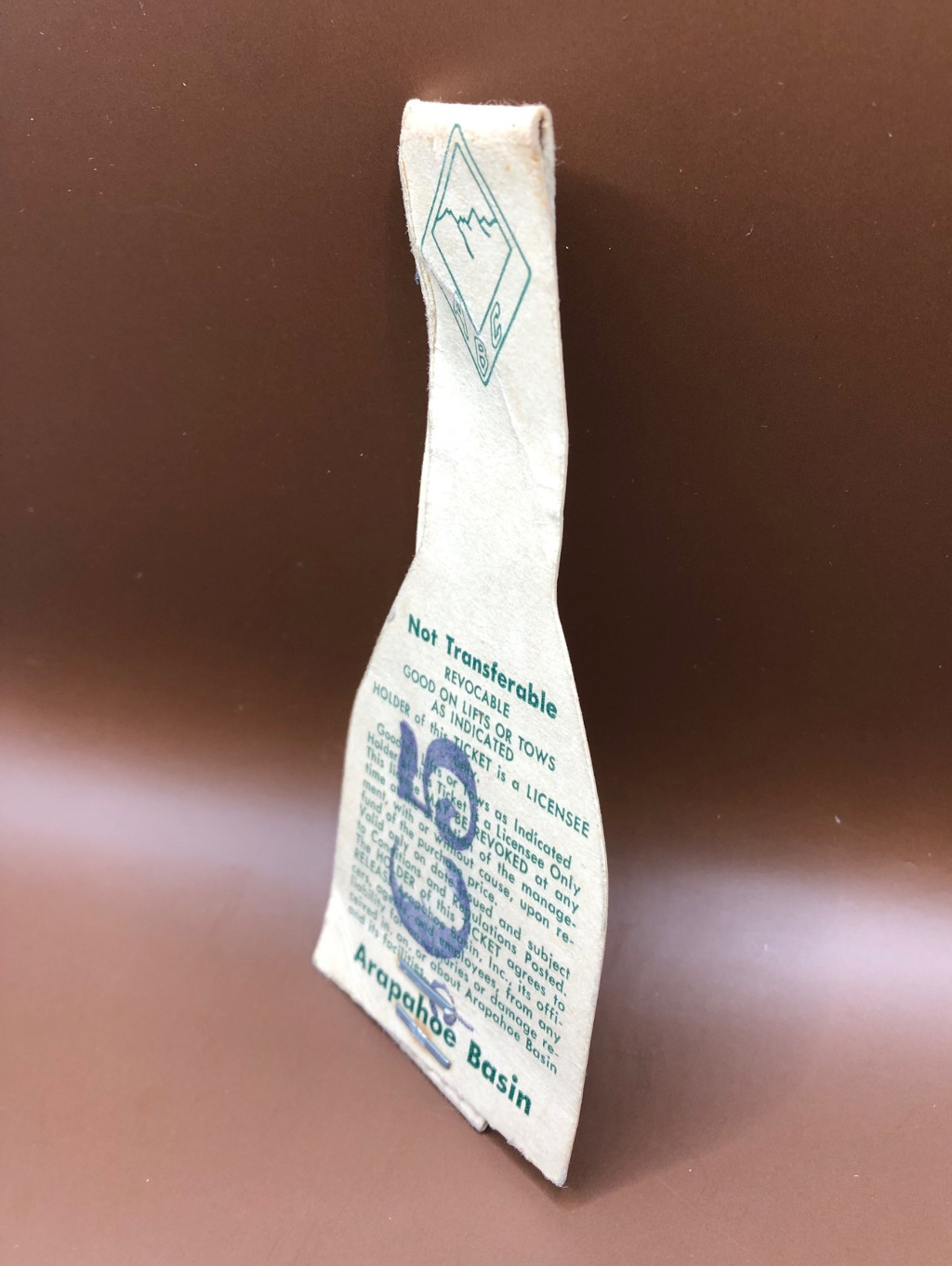 sideview of historical Arapahoe Basin Lift Ticket circa 1950s ID CLT-AC5