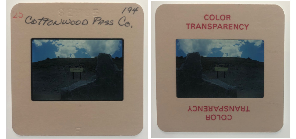 1985 Cottonwood Pass Continental Divide Sign Slide front and back #CCO-85F25