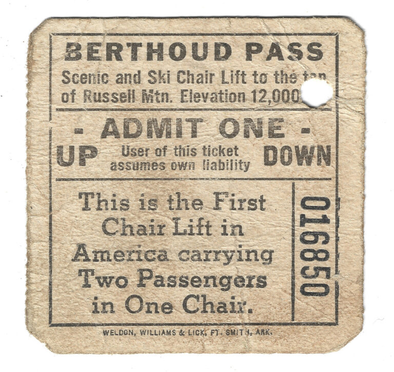 Berthoud Pass historical lift ticket CLT-016850 circa 1950s front