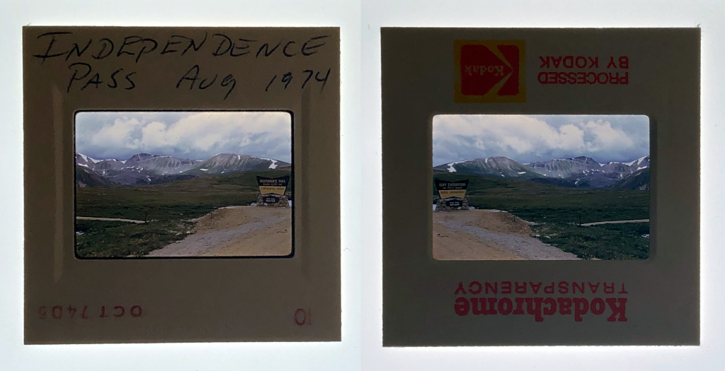 Independence Pass Continental Divide sign slide 1974 CIN-7410 front and back
