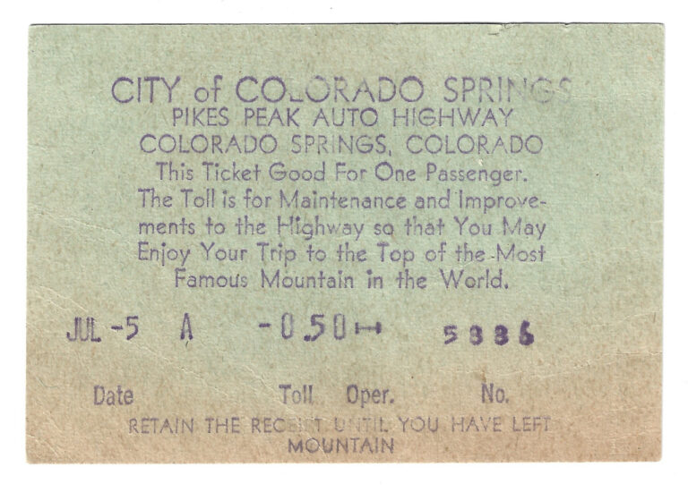 Pikes Peak Toll Road Ticket PIK-5336 front