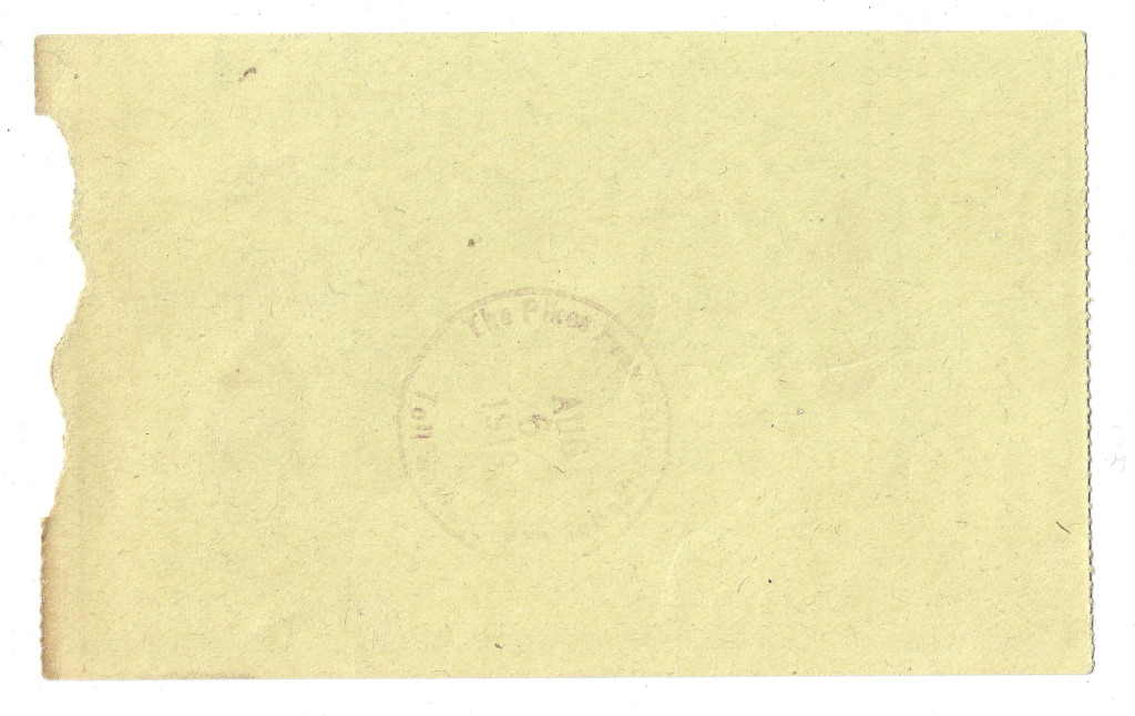 1919 Pikes Peak Souvenir Toll Ticket PIK-40011 backside