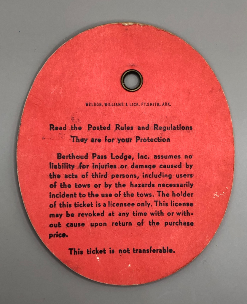 Berthoud Pass Ski Area T-Bar Ticket CB-0650B backside