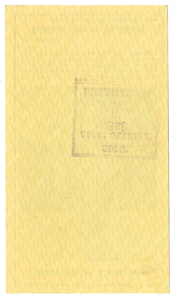 1938 Broadmoor-Cheyenne Mountain Highway Souvenir Toll Road Ticket PIK-BRC38 backside