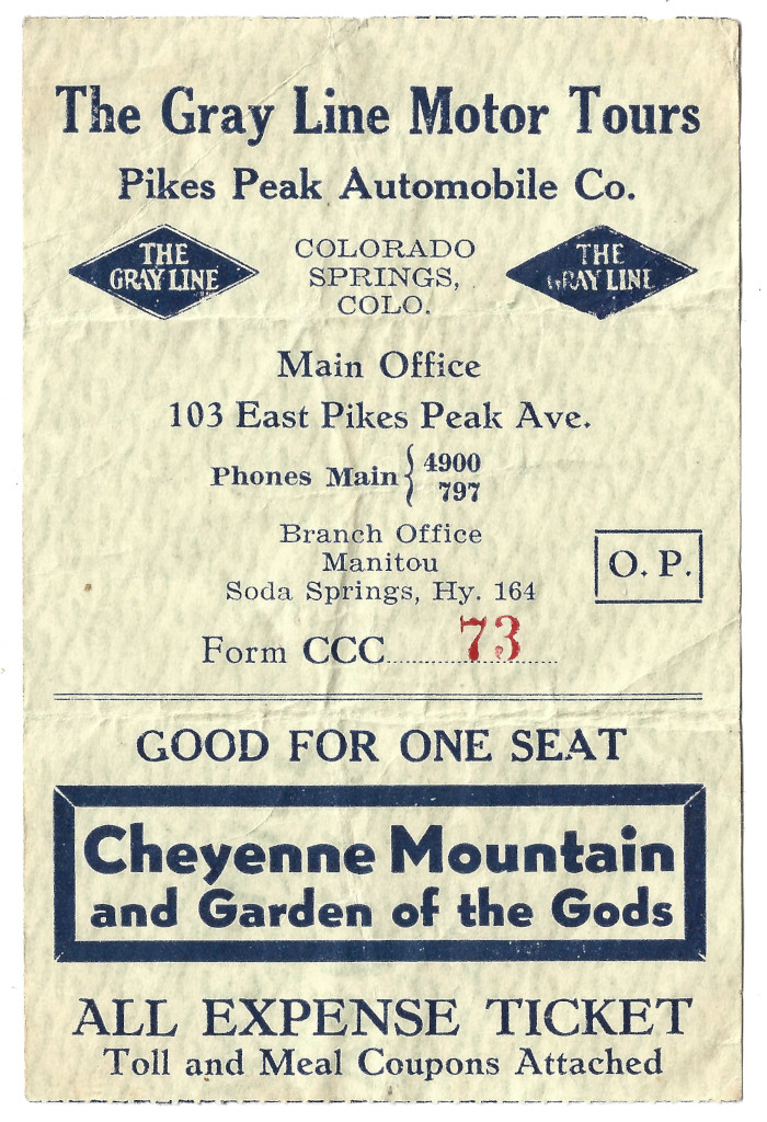 1938 Gray Line Motor Tours Pikes Peak Ticket front