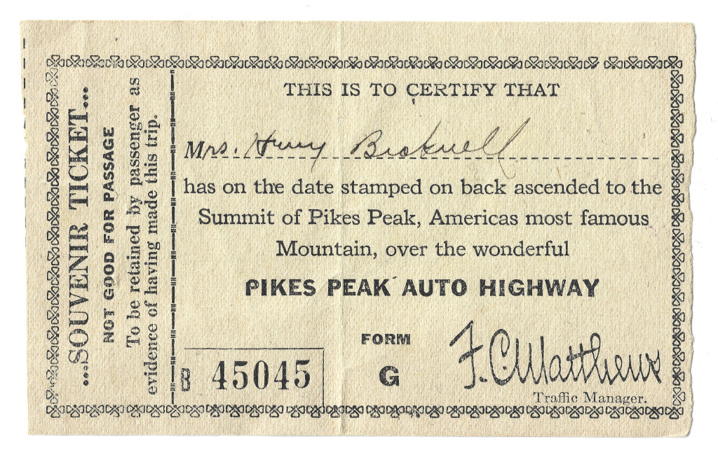 1922 Pikes Peak Souvenir Toll Road Ticket PIK-45045