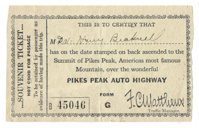 1922 Pikes Peak Souvenir Toll Road Ticket PIK-45046