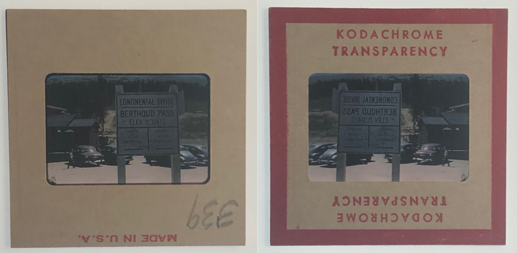 1954 Berthoud Pass Continental Divide Sign Kodachrome Slide #CB-339 front and back